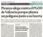 "Picanya alega contra el PGOU de Valencia porque planea un polígono junto a su huerta"