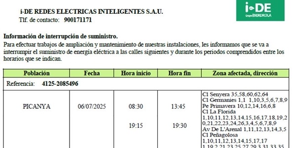 Talls de subministrament elèctric pels treballs de millora de les línies