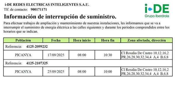 Talls de subministrament elèctric pels treballs de millora de les línies